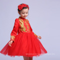 La más nueva ropa con estilo de la bola roja vestidos de fiesta a granel celebración de vacaciones niñas Shinny Apparel precio de fábrica Navidad tradicional